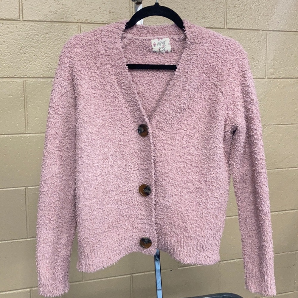 Baby pink three button-up sweater
